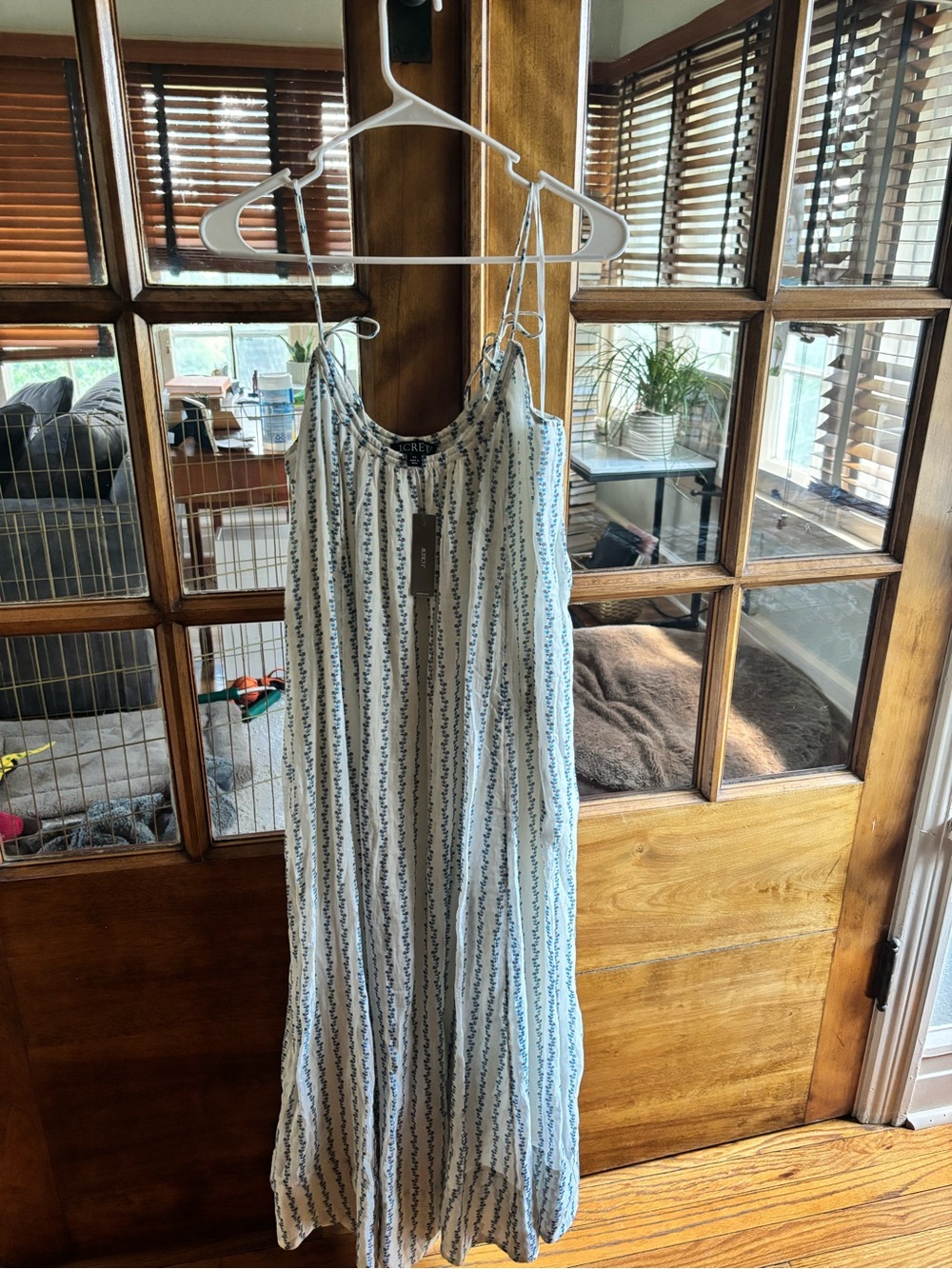 NWT J.Crew Floaty Tie-Shoulder Ramie Dress – XS – Ivory Blue Floral